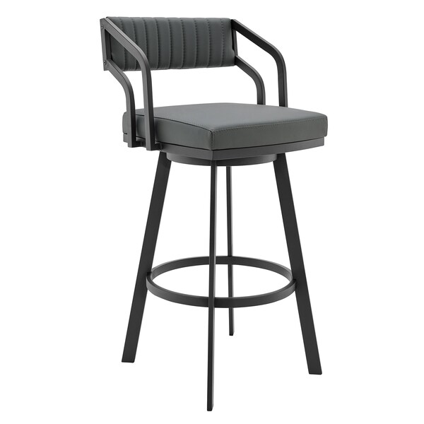 Armen Living Scranton 26" Swivel Modern Black Metal and Slate Gray Faux Leather Barstool 721535752263 - main